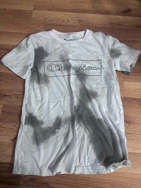 Champion White Tee with Black Spray Graphic